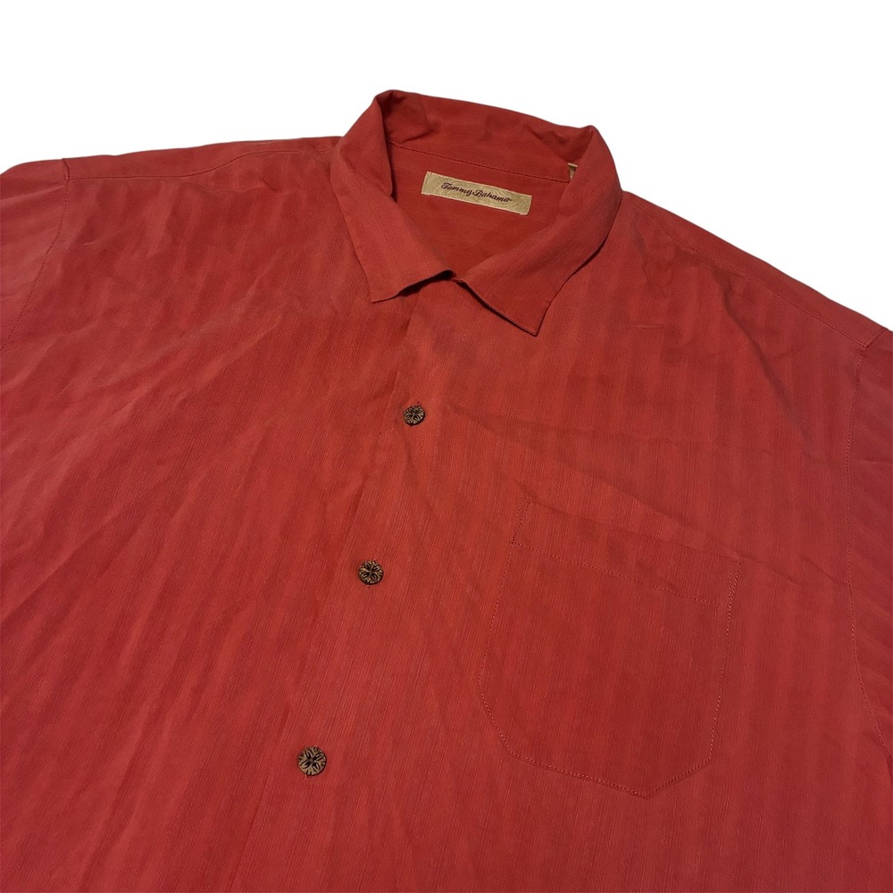 Tommy Bahama Mens Red Short Sleeve Button Up Striped Silk Camp Shirt Large